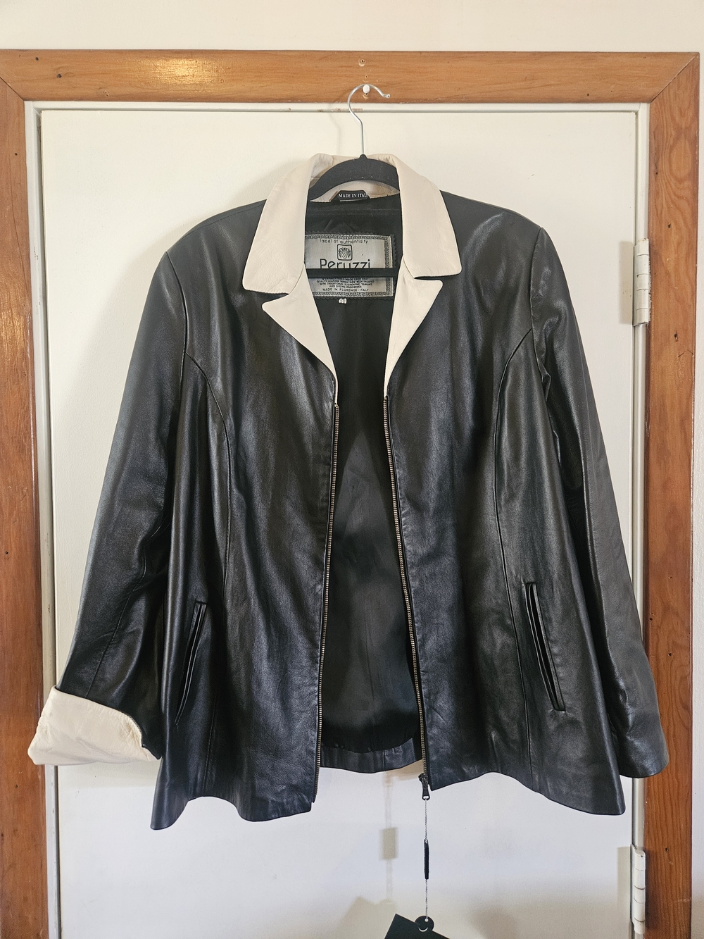 NWT Vintage Peruzzi Italy Two-Tone Black Leather Zip Jacket Size 56 / 2X